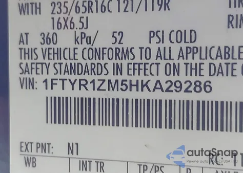 2017 Ford Transit-250 из США, поврежденный, VIN 1FTYR1ZM5HKA29286